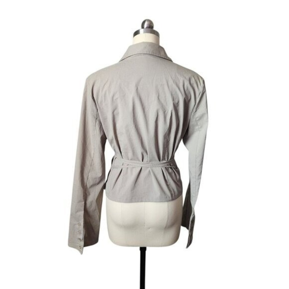 BUFFALO DAVID BITTON Y2K Olive Green Wrap Blouse Tie Waist Flare Sleeve Top L - Picture 8 of 11